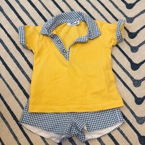 Yellow Kids Shirt & Gingham Shorts Set